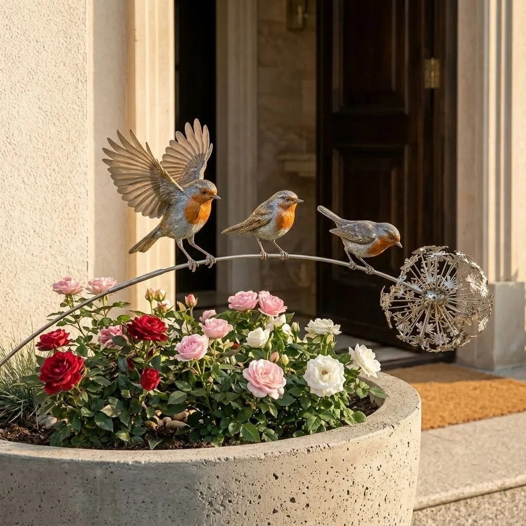 🪴⚙️Handcrafted Metal Branch Garden Stake🍃🌬️ with Dandelion Wind Sculpture🌼🪶✨