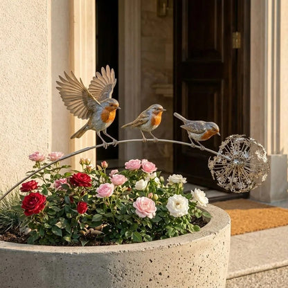🪴⚙️Handcrafted Metal Branch Garden Stake🍃🌬️ with Dandelion Wind Sculpture🌼🪶✨