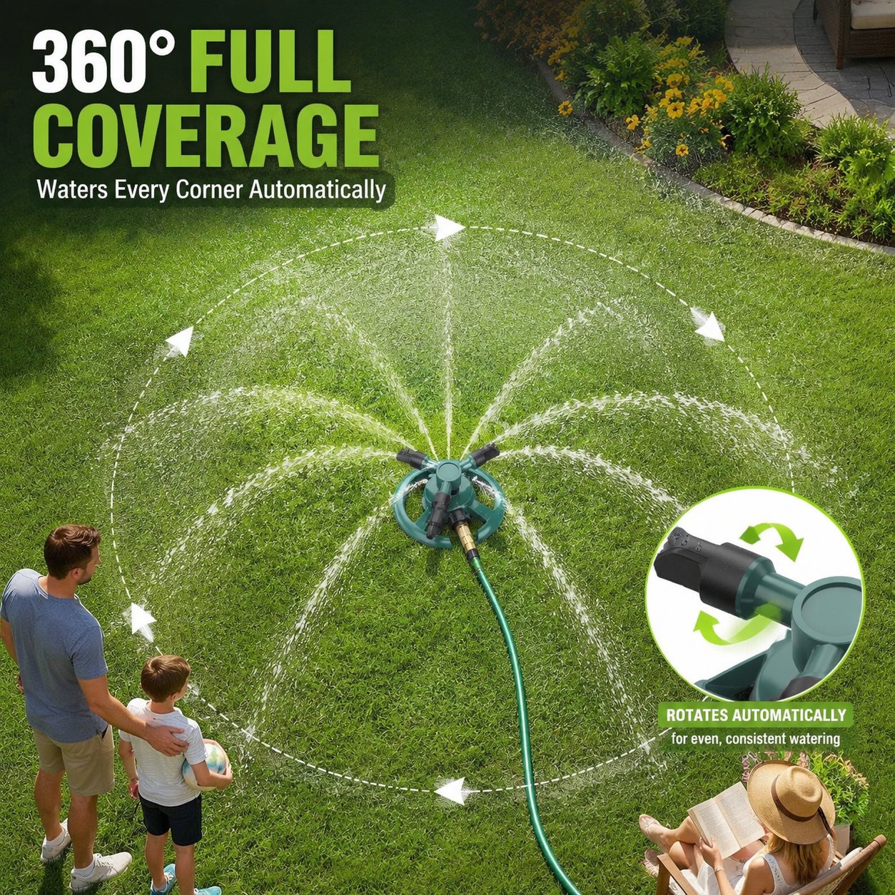 🚿 Automatic 360° Rotating Lawn Sprinkler