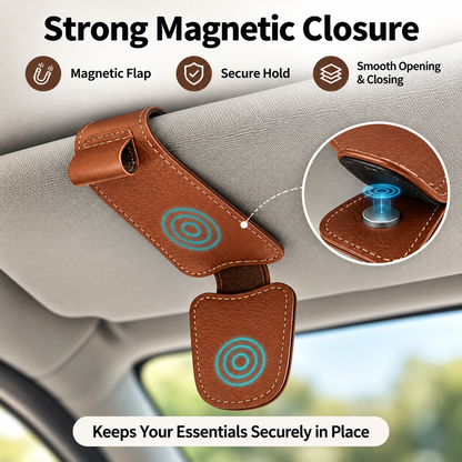 🚗 Magnetic Sun Visor Organizer – Leather Sunglasses, Card & Ticket Holder