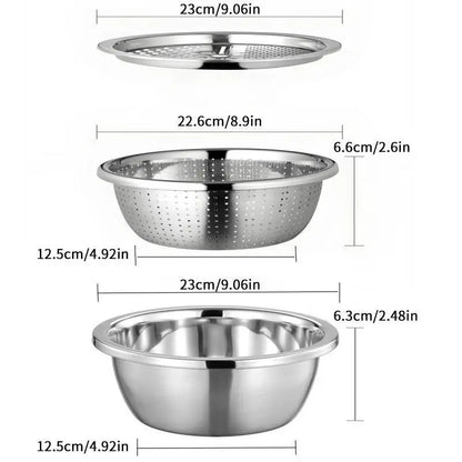 3-In-1 Stainless Steel Multi-Functional Strainer Set, Includes Basin/sieve/cutter