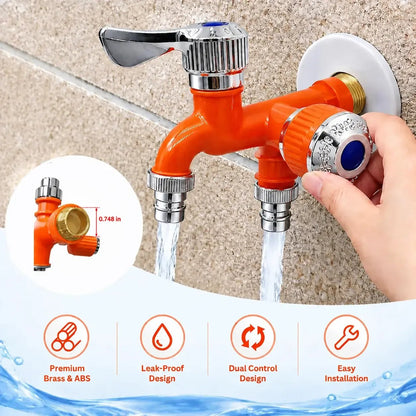 Dual Outlet Washing Machine Plastic Faucet, 1 In 2 Out Water Plastic Tap