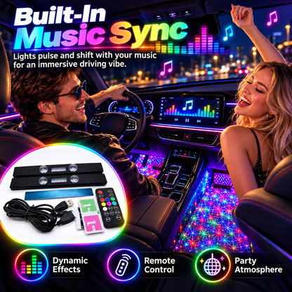 Wireless Car LED Ambient Lighting | Multi Color Music Sync Interior Light Set