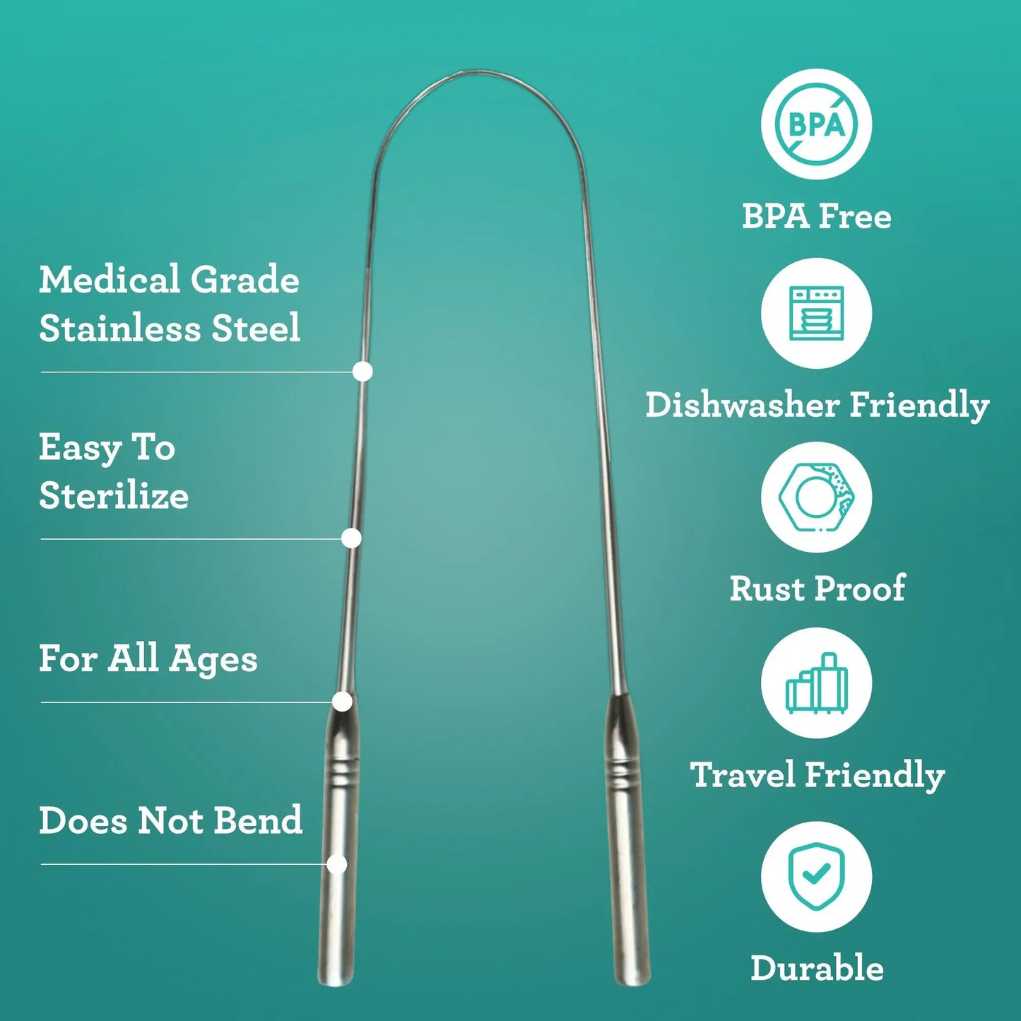 Tongue Scraper (2 Pack), 420 Medical-grade Stainless Steel Tongue Cleaner, Aids in Fresh Breath & Oral Care