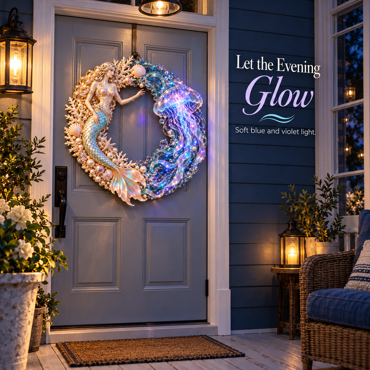 🧜‍♀️🌊 Mermaid Moonlight Wreath | Glowing Jellyfish & Ocean Decor ✨