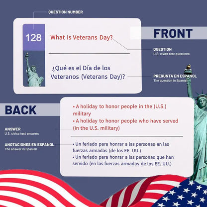 US Citizenship Paper-Printed Flash Cards 2026 - All 128 Civics Questions & Answers (English & Spanish) - Naturalization Study Guide, Ciudadania Tarjetas