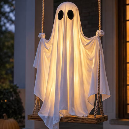 👻 Halloween Light-Up Hanging Swing Ghost – Spooky Porch & Yard Decoration 🎃