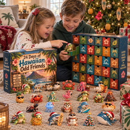 🌺 24 Days of Hawaiian Odd Friends Advent Calendar | 24 Hand-Painted Tropical Mini Figures with Daily Surprises for Hawaii Lovers, Collectors & Christmas Displays 🎄