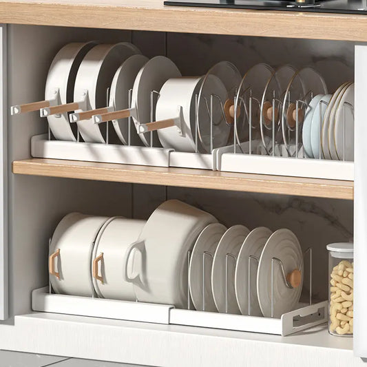 🍽️ 7/10-Slot Adjustable Tableware Organizer – Space-Saving Rack for Plates, Lids & Cutting Boards