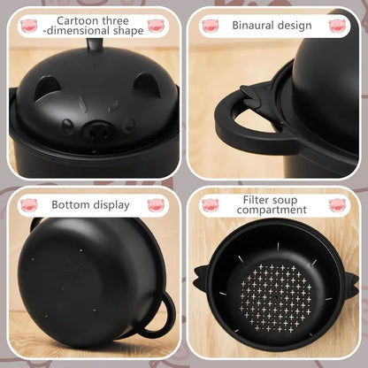 43oz (1300ml) Ergonomic Wheat Straw Microwavable Pig Ramen Cooker Bowl