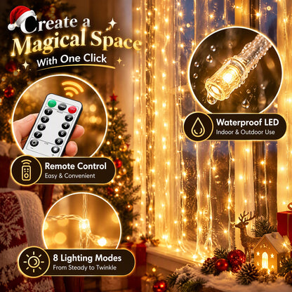 ✨ Remote Controlled LED Curtain Fairy Lights (Not Included Curtain) | 9.8×9.8ft