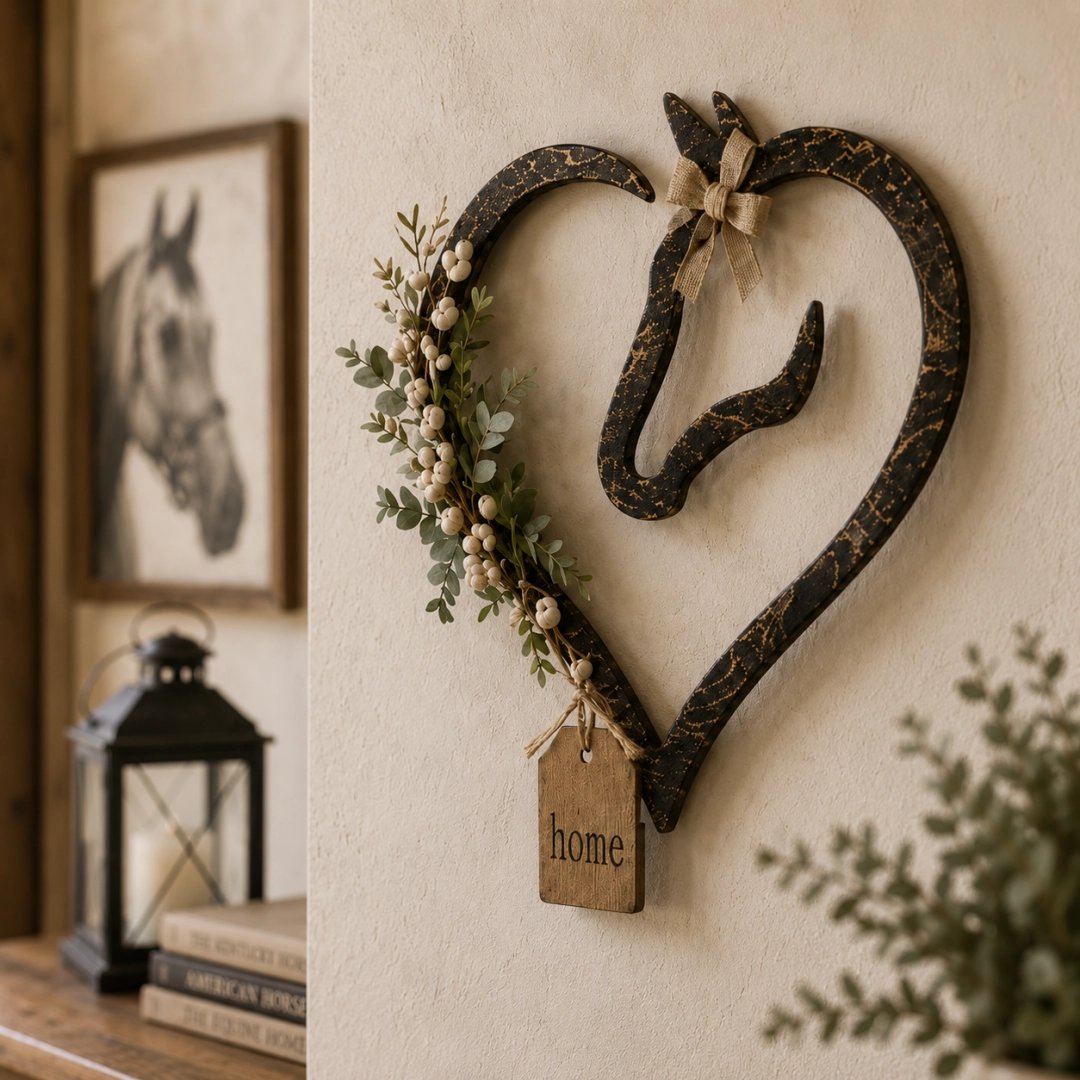 ✨Rustic Horse Heart Wall Decor with Greenery – Farmhouse Equestrian Home Accent