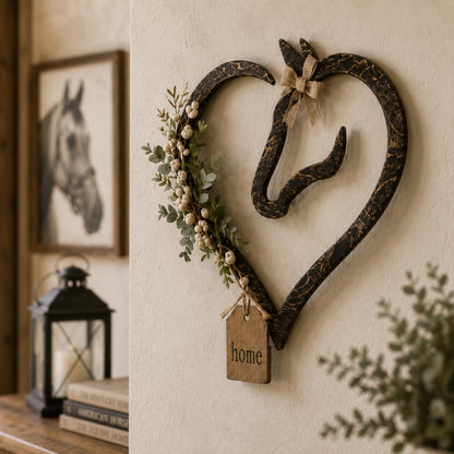 ✨Rustic Horse Heart Wall Decor with Greenery – Farmhouse Equestrian Home Accent