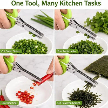 5-Blade Stainless Steel Herb Scissors with Protective Sheath