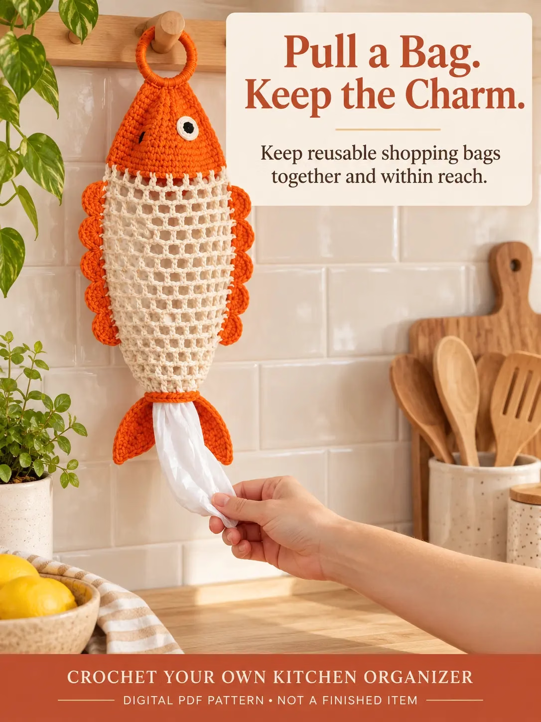 🐟 Goldfish Crochet Bag Holder PDF Pattern