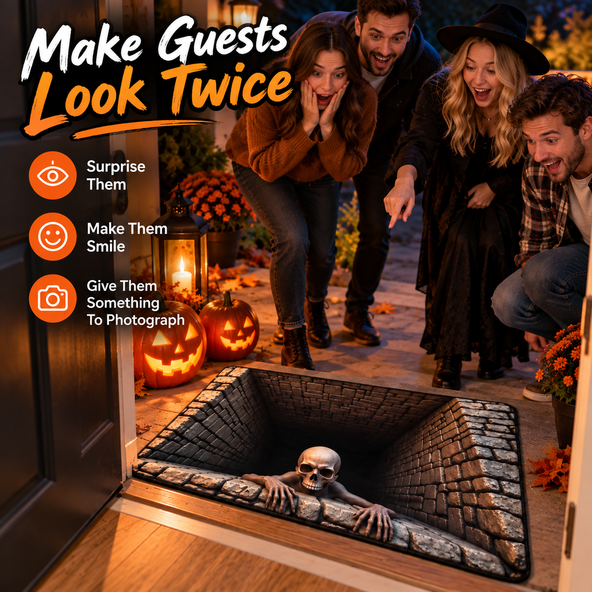 💀 3D Skull Trap Door Illusion Mat – Spooky Halloween Entrance Decor