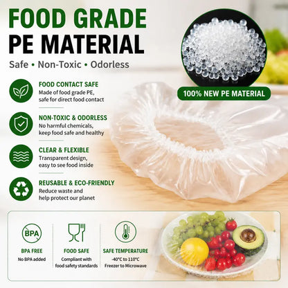 100PCS Disposable Stretch Food Covers for Bowls & Plates