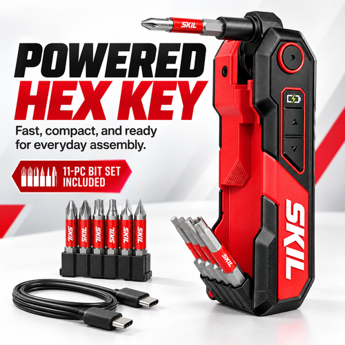 🔧Rechargeable Powered Folding Hex Key – 3-Angle Electric Driver with 11-Piece Bit Set