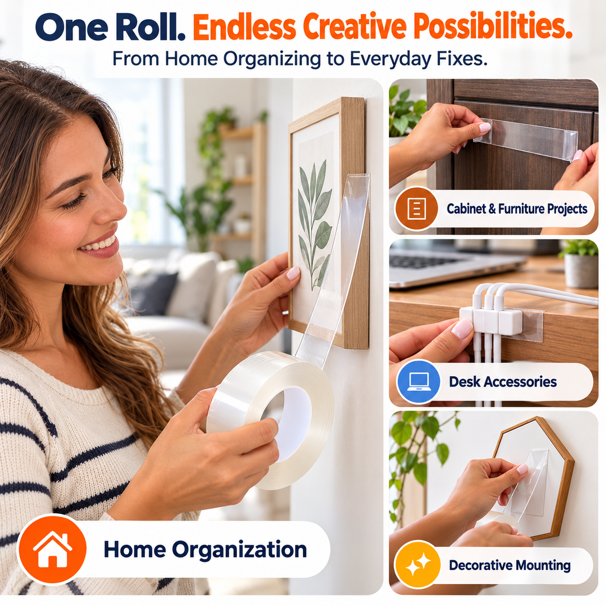 🔥 Extra-Thick Clear Double-Sided Tape – Heavy-Duty Strong Adhesive, Flexible & Tear-Resistant for Home & Office