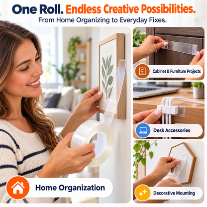 🔥 Extra-Thick Clear Double-Sided Tape – Heavy-Duty Strong Adhesive, Flexible & Tear-Resistant for Home & Office
