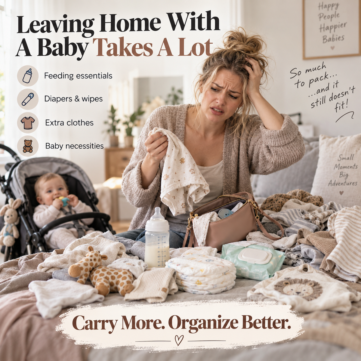 👶2-in-1 Baby Diaper Bag Backpack – Fold-Out Care Space & Large Storage