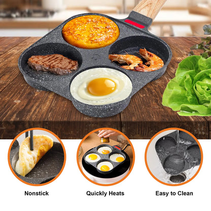 4-Cavity Nonstick Breakfast Frying Pan – Mini Egg & Burger Pan for Perfectly Even Cooking