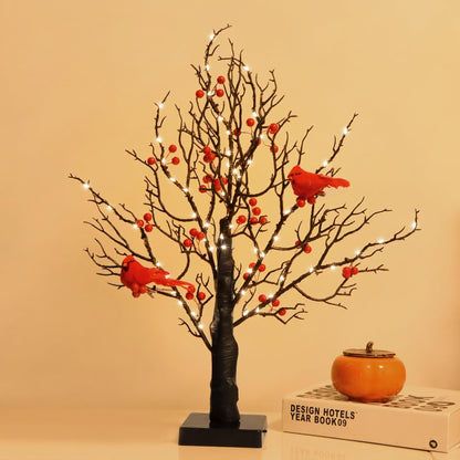 Birch Twig Tree with LED Lights & Birds