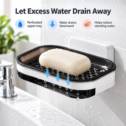 🧼 Wall-Mounted Self-Draining Soap Dish – Space-Saving Double-Layer Bathroom Organizer