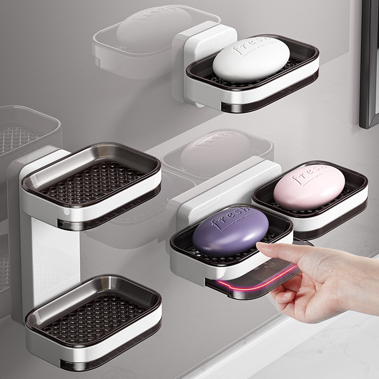 🧼 Wall-Mounted Self-Draining Soap Dish – Space-Saving Double-Layer Bathroom Organizer