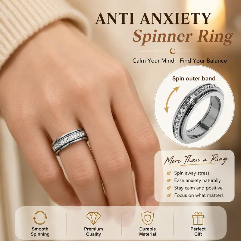 Anxiety Rings for Women and Men Titanium Steel Spinner Fidget Band Rings