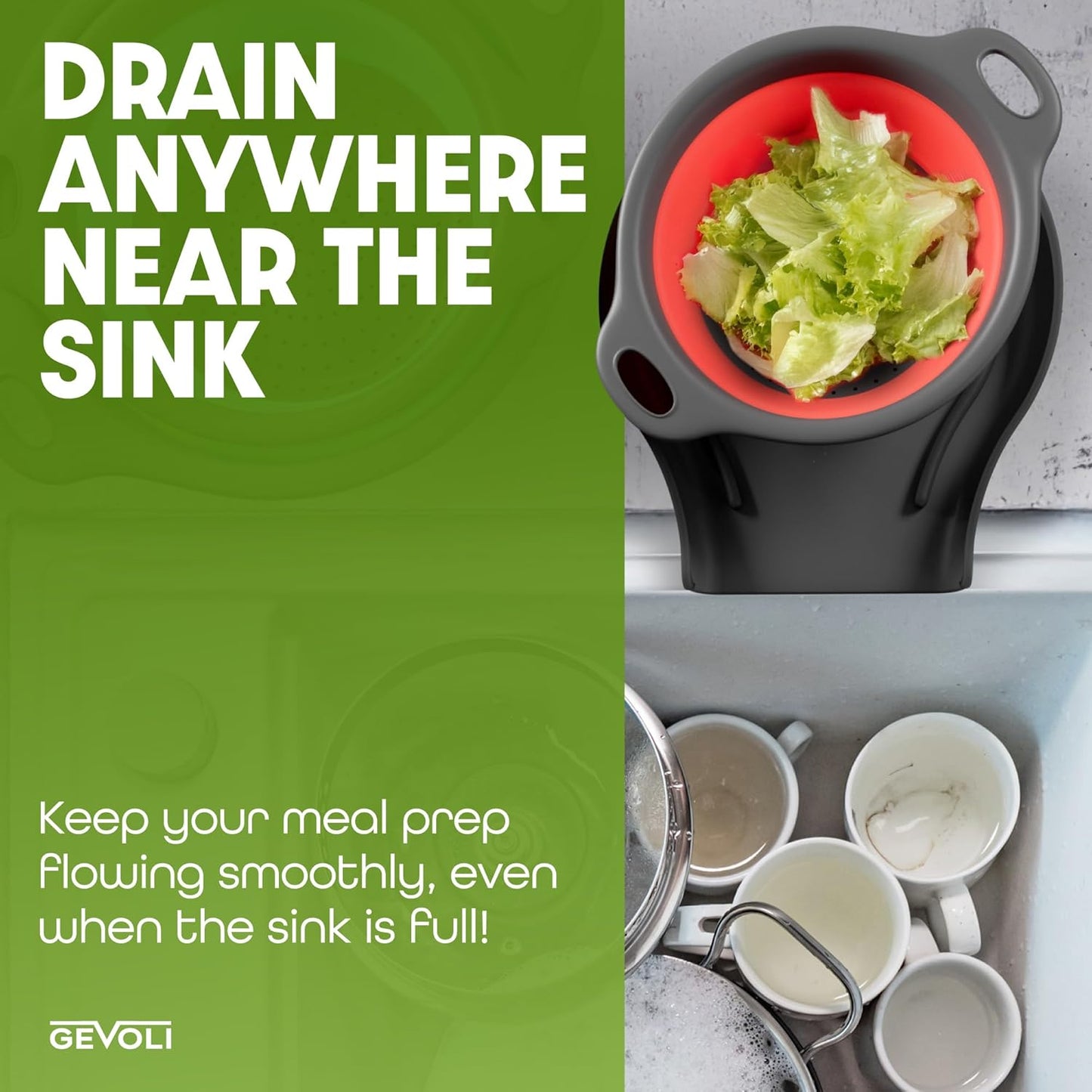 Collapsible Colanders with Self-Draining Base (4PC Set)