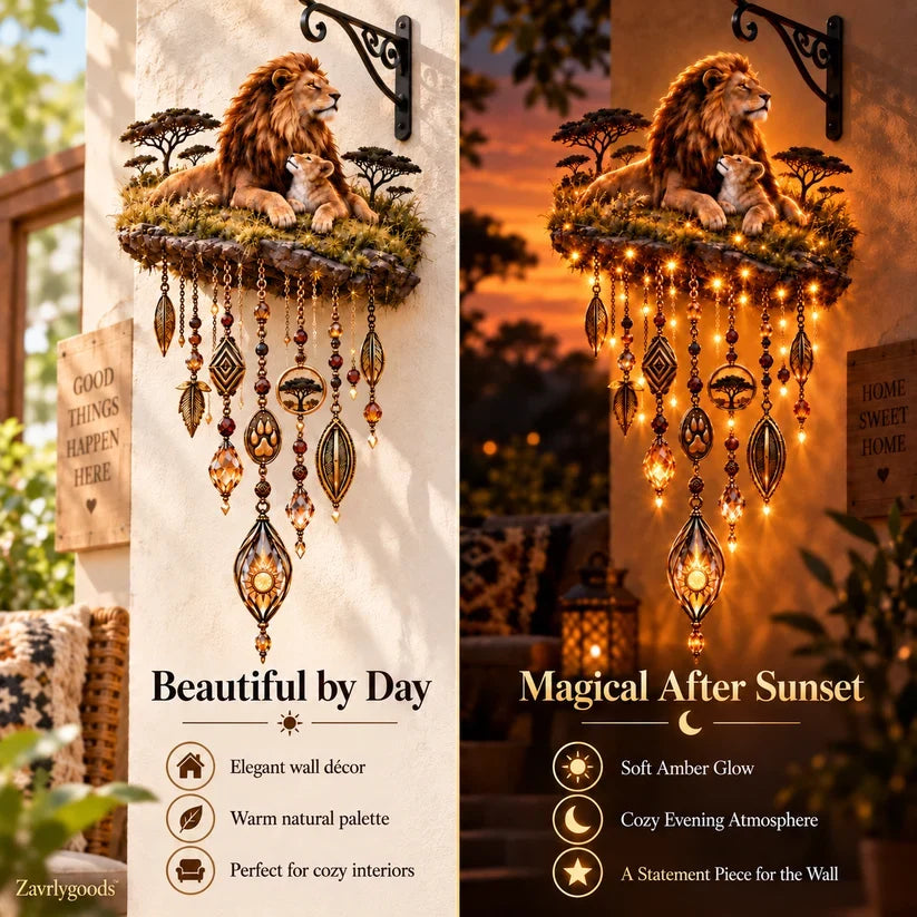 🦁 Lion & Cub Warm Glow Wall Décor – Savannah-Inspired Family Accent