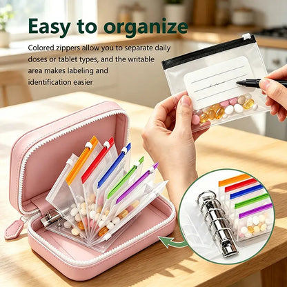 🔥49% OFF Waterproof A8 Pill Pouch Set, 14 Reusable Zippered Pill Bags, 7–14 Day Medication Organizer with Color-Coded Labels for Vitamins & Fish Oils
