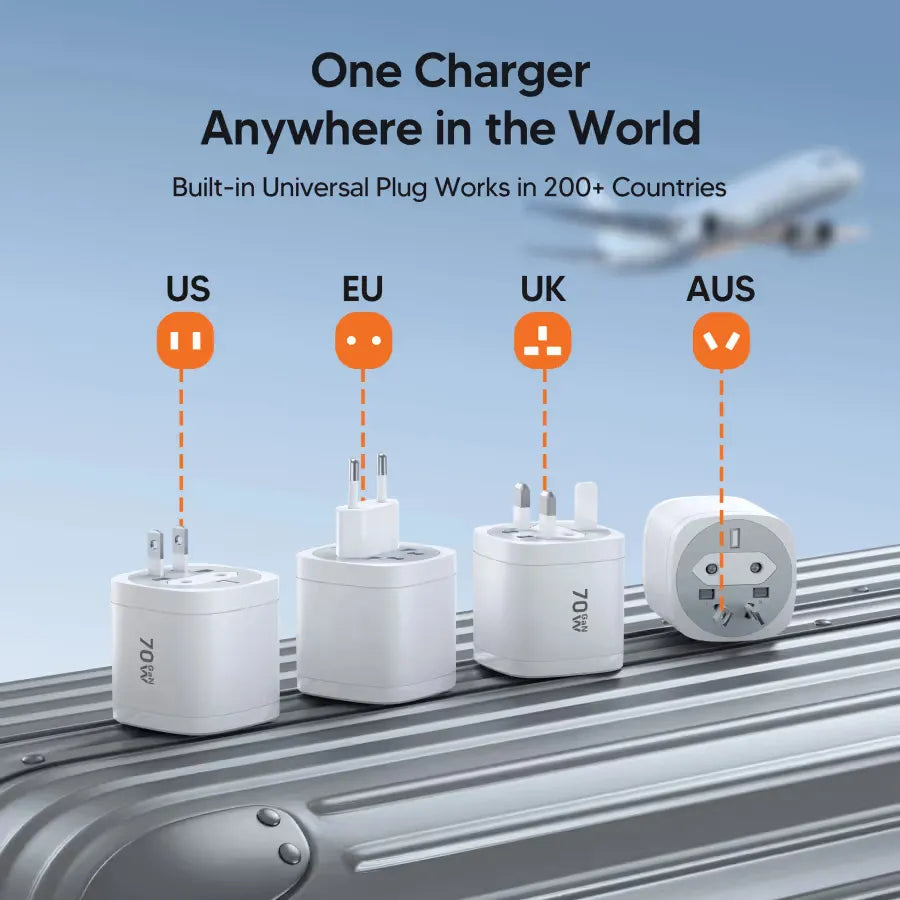 360° Rotating 4-in-1 Universal Travel Charger | 70W GaN