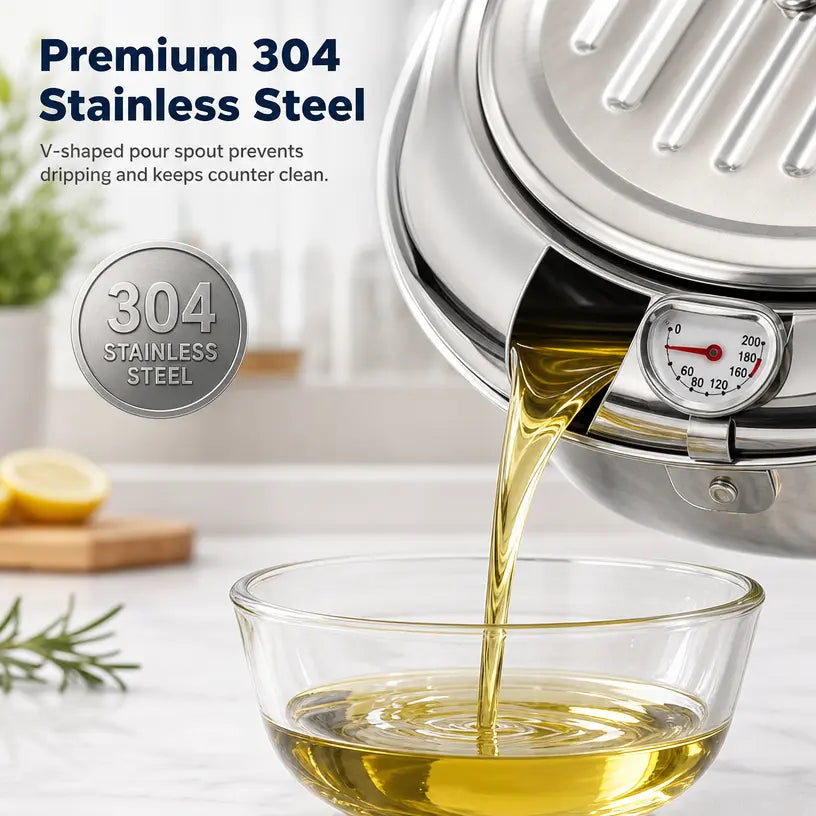 304 Grade Stainless Steel Deep Fryer Pot - Japanese Style, with Thermometer, Oil Drip Drainer Rack, Temp Control, Induction Safe for Gas Stoves, French Fries, Chicken Wings