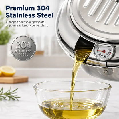 304 Grade Stainless Steel Deep Fryer Pot - Japanese Style, with Thermometer, Oil Drip Drainer Rack, Temp Control, Induction Safe for Gas Stoves, French Fries, Chicken Wings
