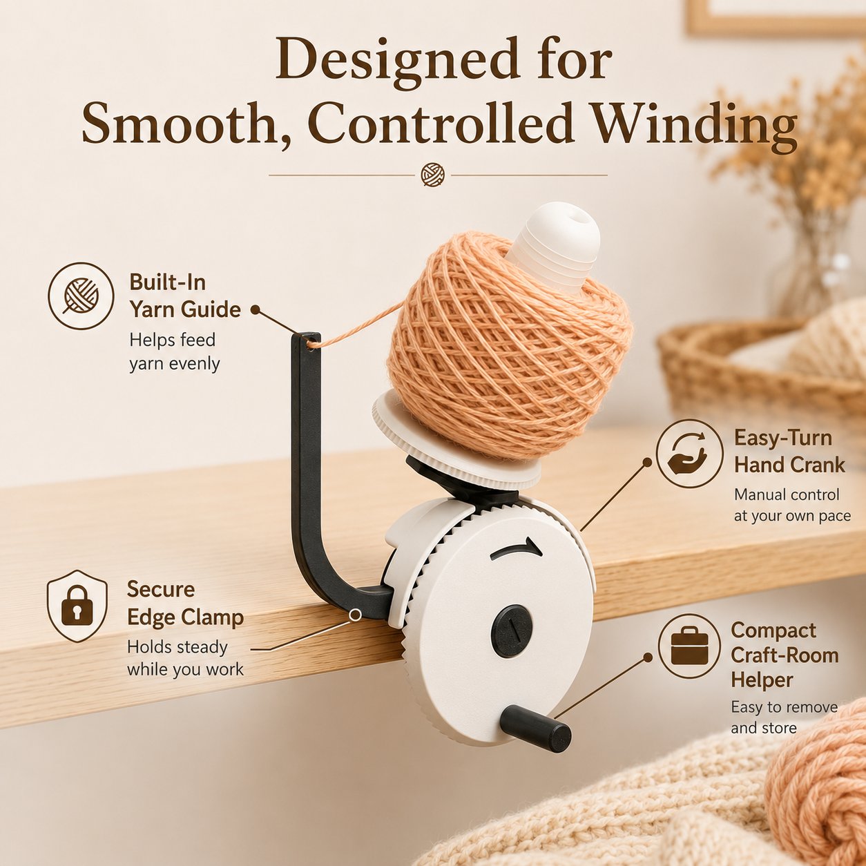 🧶 Manual Yarn Winder – Turn Loose Yarn Into Neat, Organized Cakes ✨