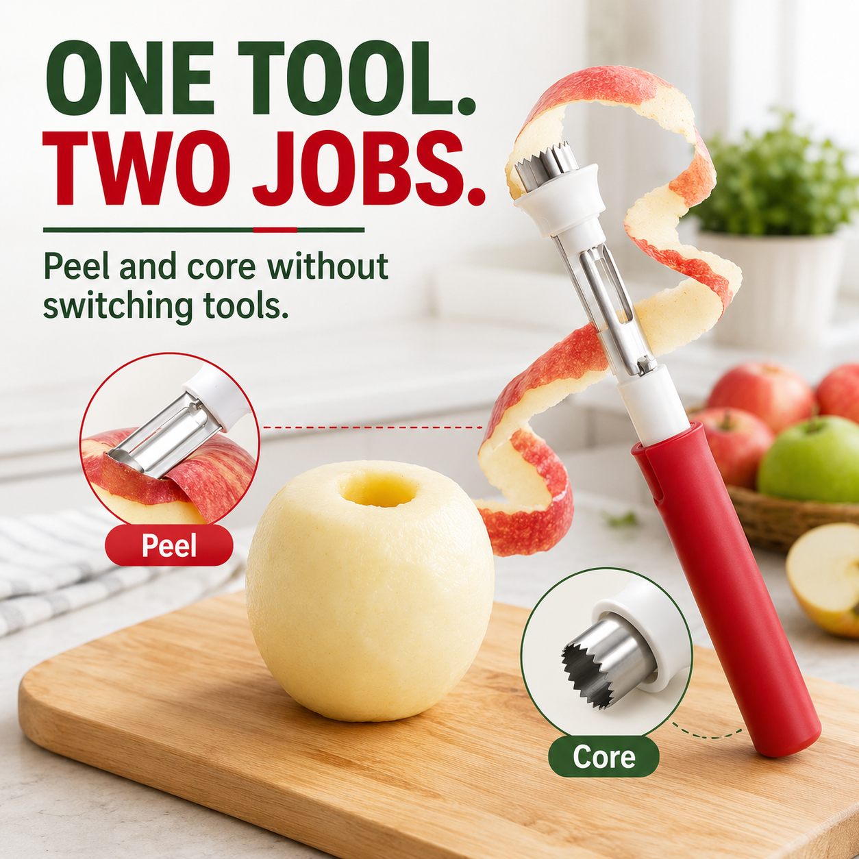 2 in 1 Apple Corer and Peeler, Apple Core Removal Tool, Stainless Steel Fruit Corer🍎