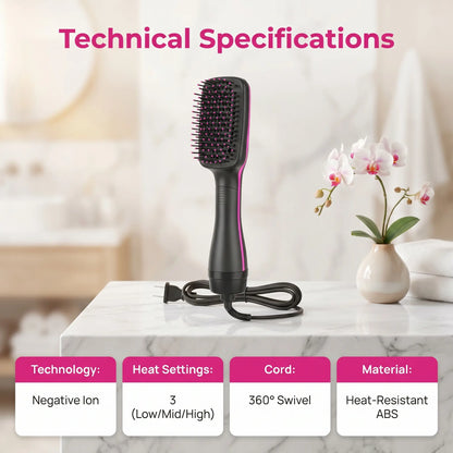 2-in-1 Hair Dryer Brush, Hot Air Brush for Curling & Straightening, Volumizing Blow Dryer Brush for Fast Styling