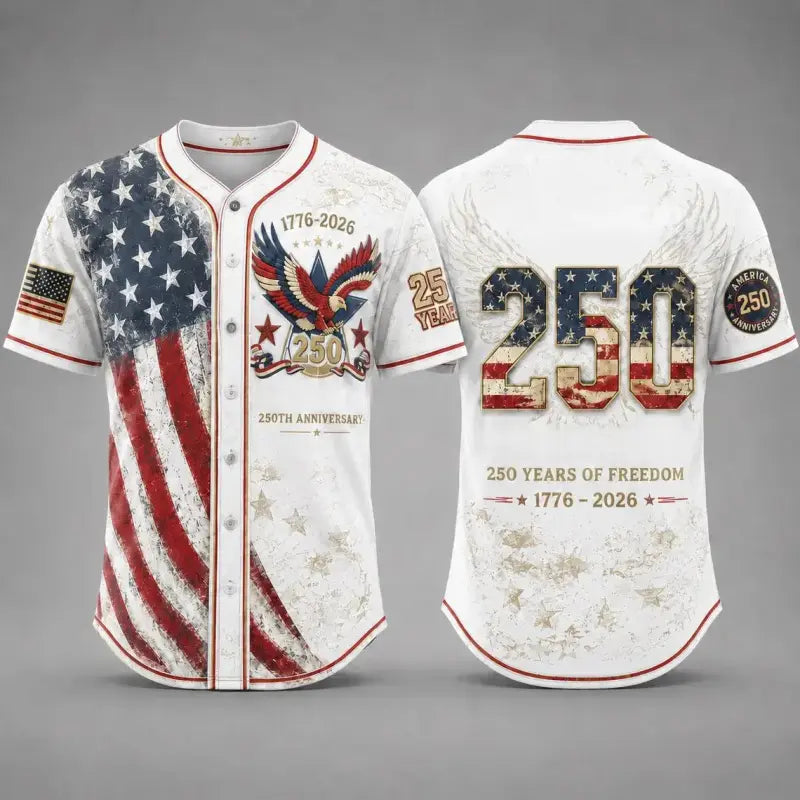 America 250th Anniversary Baseball Jersey – 1776-2026 USA Patriotic Button-Up Shirt | Vintage Stars & Stripes Freedom Jersey for 4th of July, Game Day & Everyday Wear