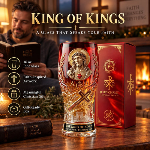 ❤️‍🔥Jesus Christ King of Kings Pint Glass – 16 oz Christian Faith Drinkware & Inspirational Gift