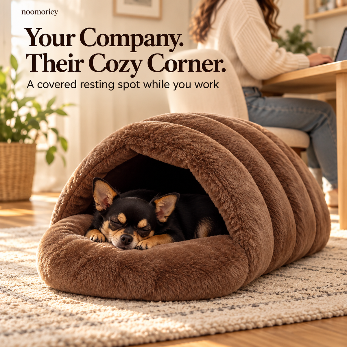 🐾 Cozy Plush Pet Cave Bed – Semi-Enclosed Hideaway with Padded Rim for Dogs & Cats