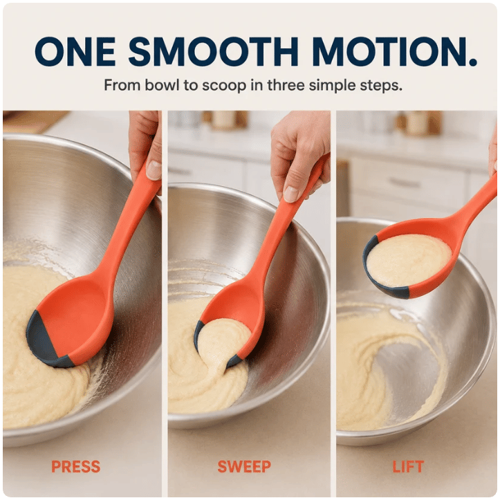 Silicone Spoon - Colorful Silicone Spatula Ladle with a Soft Top to Mold to your Pots & Pans