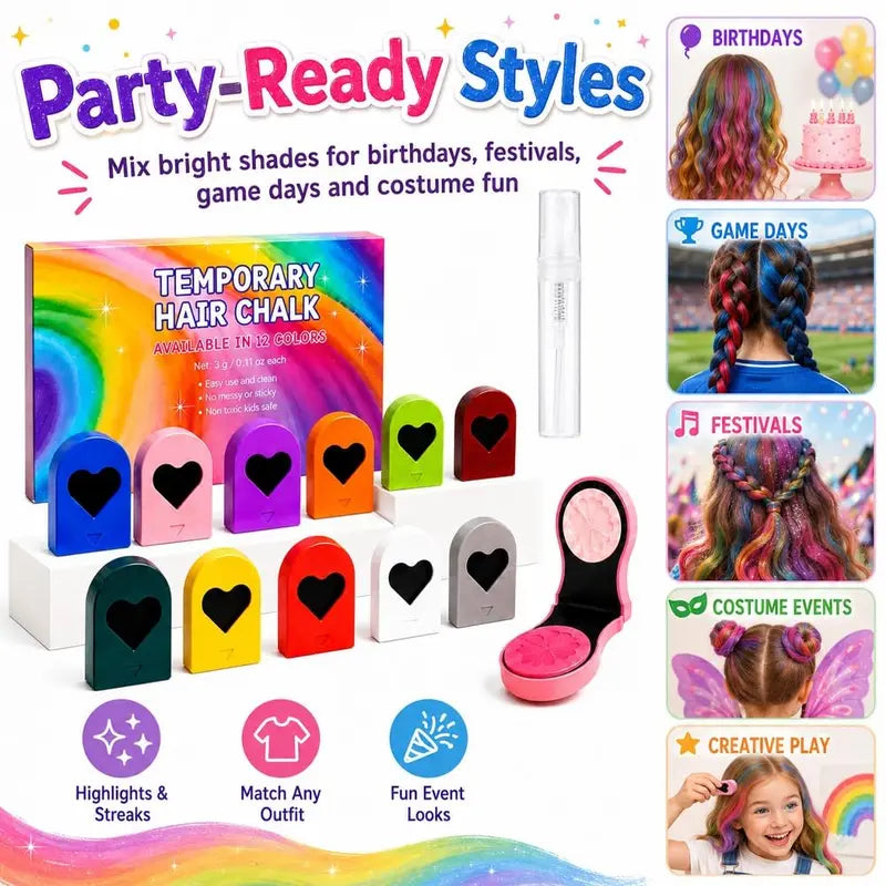 12 Bold Vibrants Temporary Hair Chalk Dye