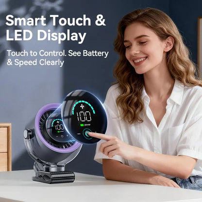 4000mAh 360° Rotatable Clip Fan with LED Display