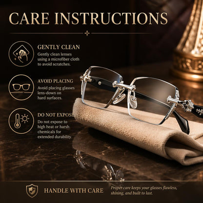 Rimless Diamond-Cut Glasses – Stainless Steel Temple, Unisex