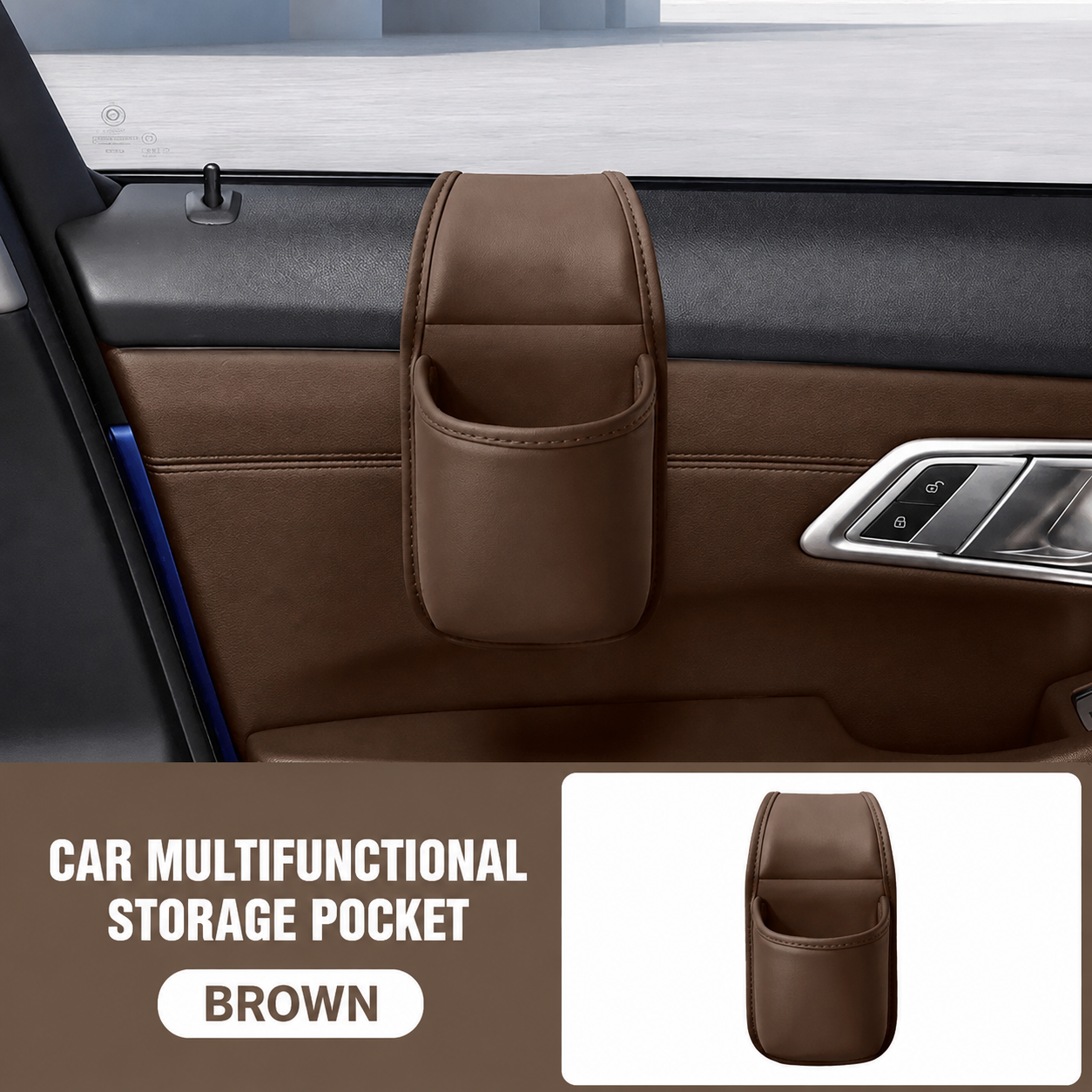 💥Huge Savings 49% OFF｜Leather Car Door Side Storage Pocket, Double‑Layer Organizer with Flannel Lining