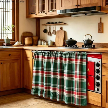 2026 Farmhouse-Style Stove Curtain, Gingham Grid Ruffle-Edge Tier Curtains