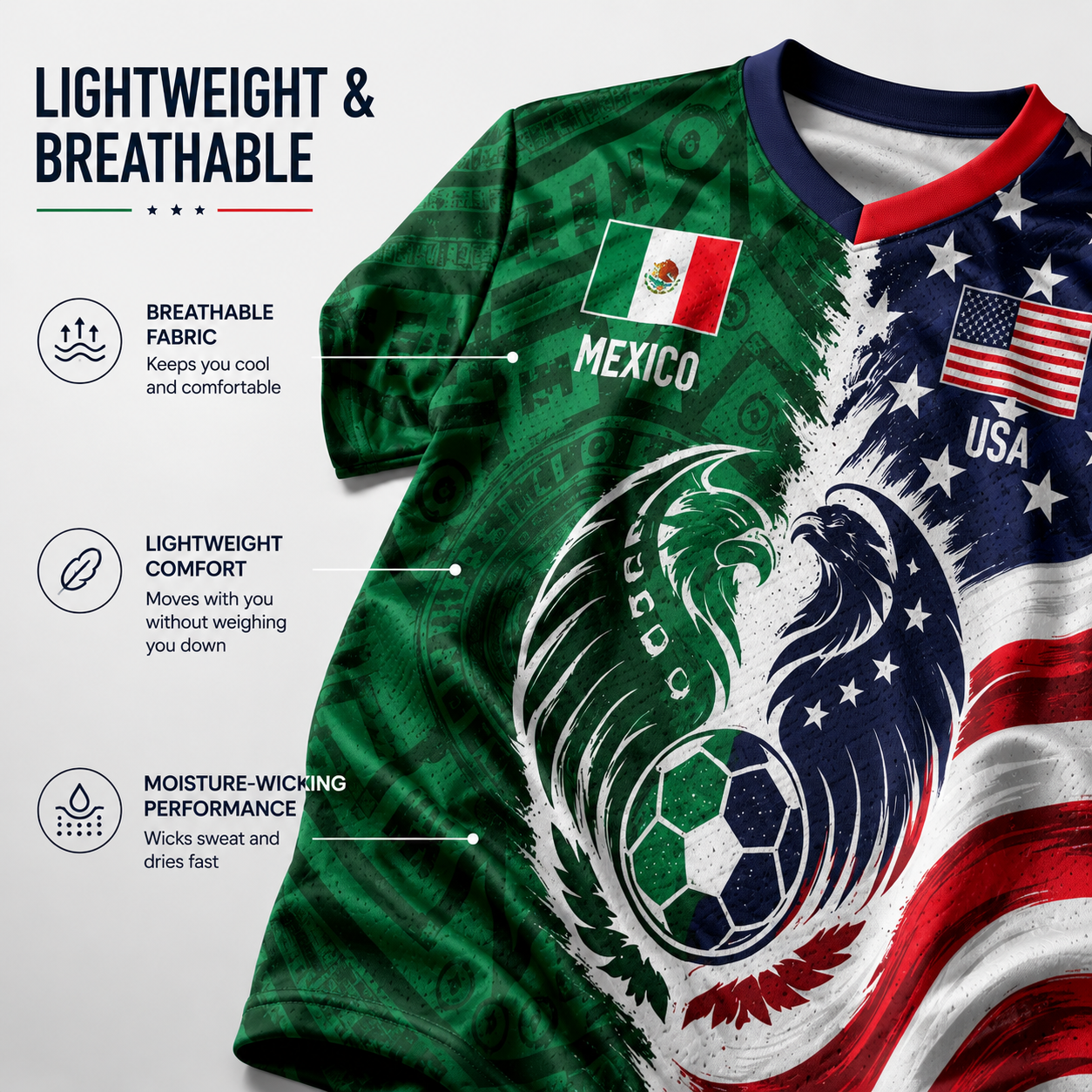 Full Half USA Half Mexico Flag Split Print Soccer Jersey
