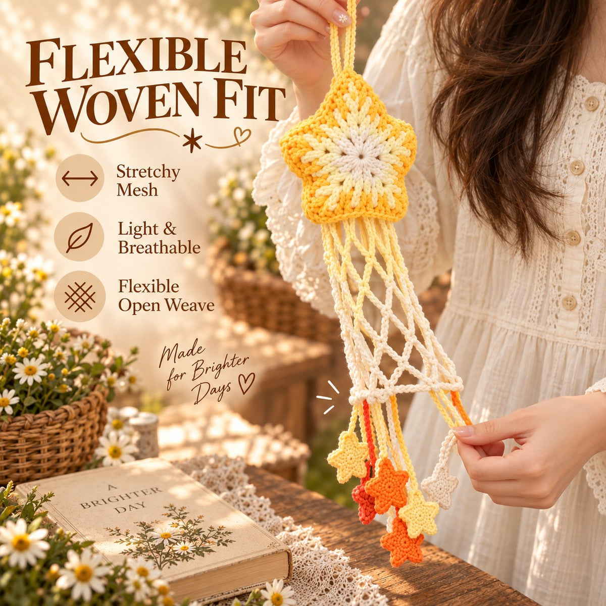 Hand-Woven Star-Patterned Water Bottle Holder